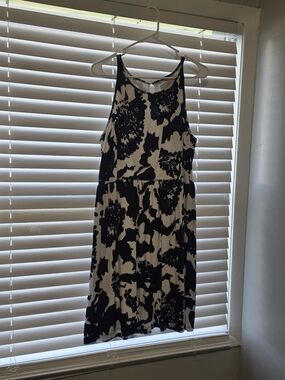 LOFT Black and White Floral Midi Dress